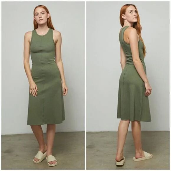 Lunya Restore Fitted Dress Pima Cotton Humble Green Size XS New